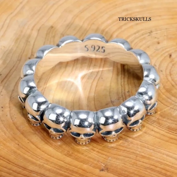 925 Sterling Silver 6mm Skulls Band Stackable Skull Ring 7 8 9 10 11 12 - Picture 2 of 6